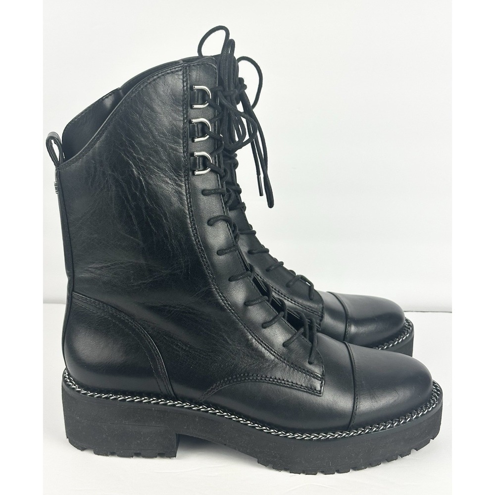 Women's Sam Edelman Lenley 8M Black Leather Lace Up/Zip Closure Combat Boot